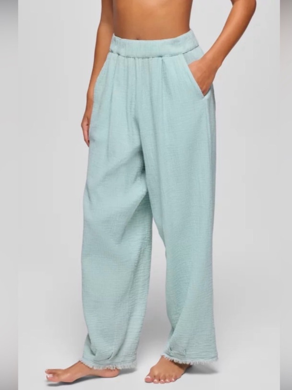 Prana Hideaways Pants Organic Cotton crinkle Gauze barrel leg lantern hem sz M
